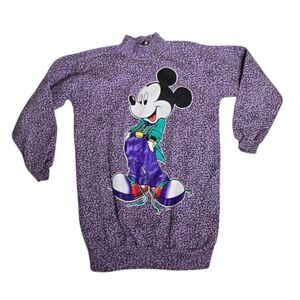 VINTAGE 90s purple‎ Mickey Mouse Disney mock neck long sweatshirt XS